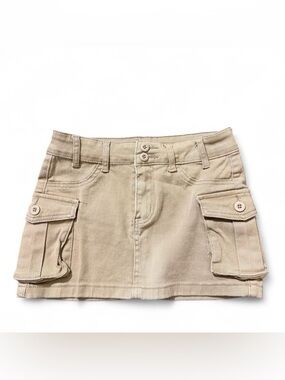 Y2K Tan Cargo Mini Skirt Low Rise Utility Stretch Size S
